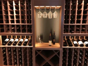 Wine bottles on shelves