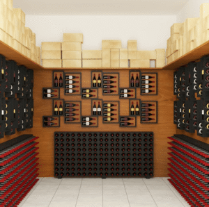 Wine bottles in a wine cellar