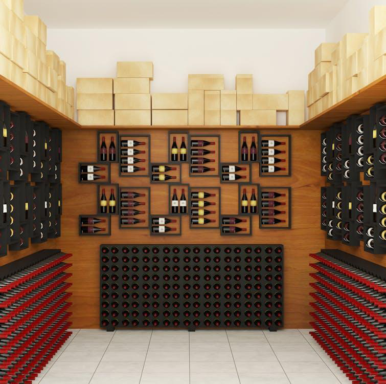 Wine bottles in a wine cellar