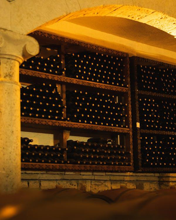 Wine bottles in a wine cellar