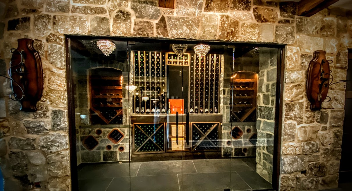 A variety of custom wine storage options, including racks, cabinets, and display shelves.