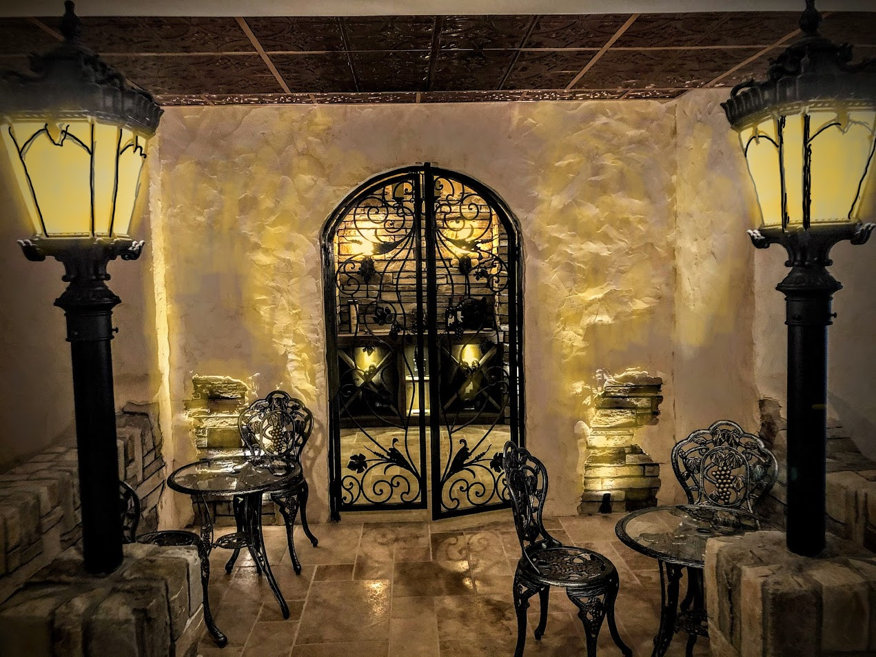 Design multi-purpose wine cellar with elegant furniture and intimate seating areas