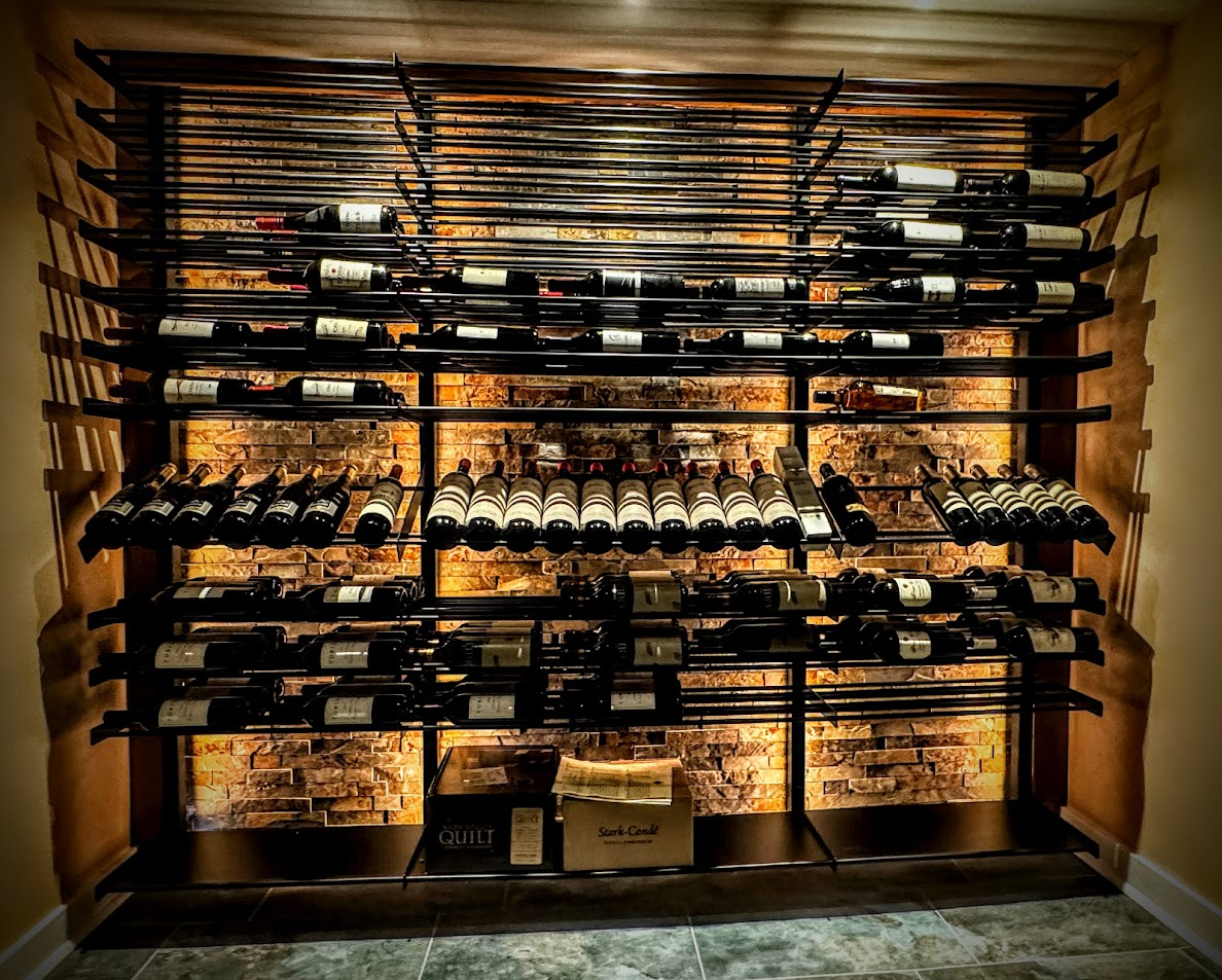 Baroque Design wine cellar with custom label-forward racks