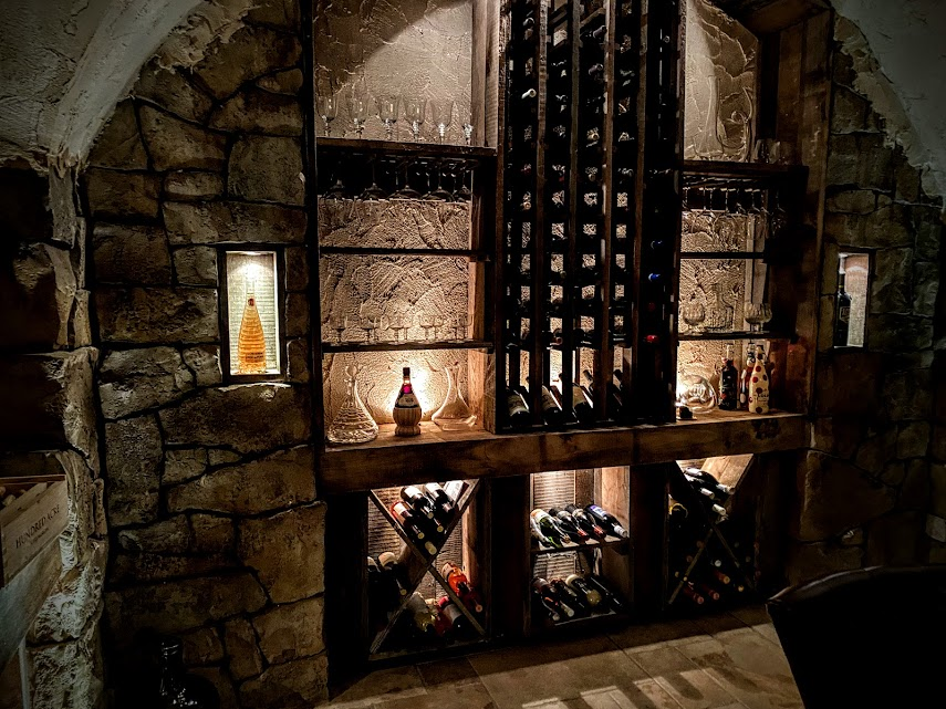 A wine cellar with ambient lightin