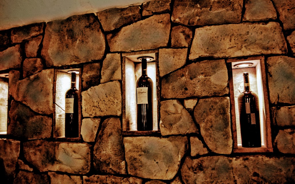 Wine bottles on display