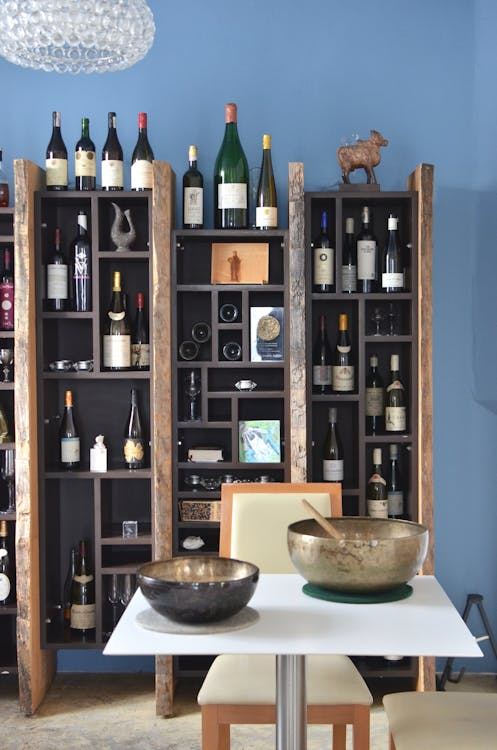 A large wine cellar with a modern and unique touch