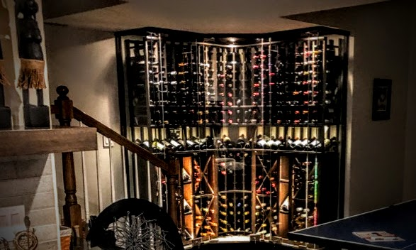 A wine cellar near a staircase